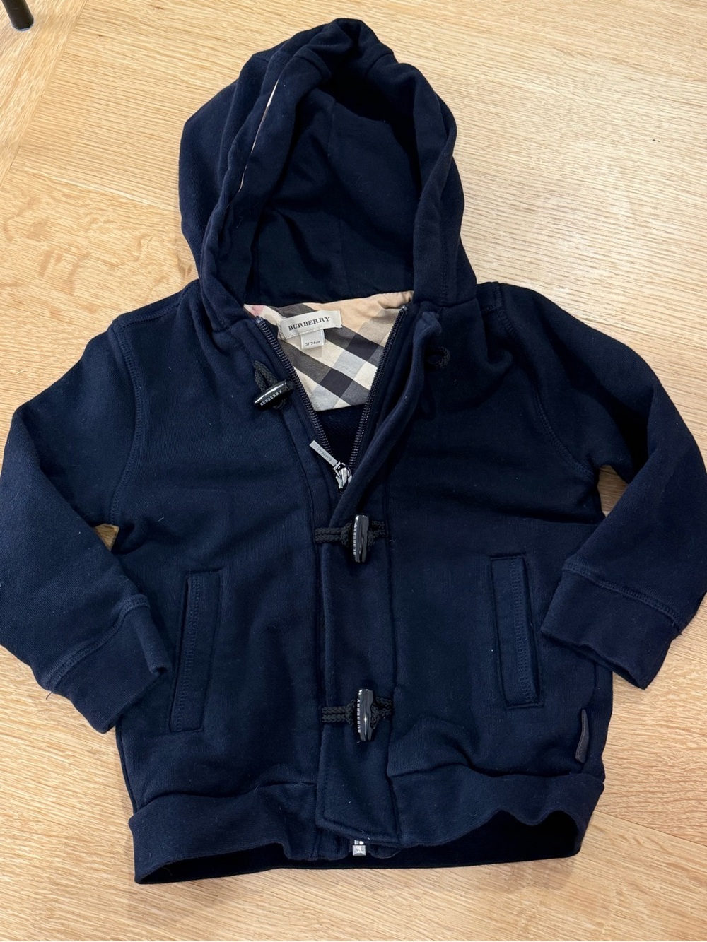 Authentic Burberry Navy Hooded Kids Jacket with Toggle & Zip Closures